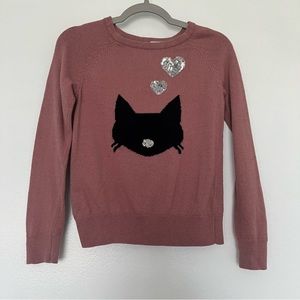 The Children's Place Girls Sweater With Cat Face and sequins‎ Size S 5/6